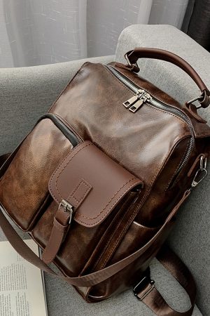 Vintage British Style Denim Soft Leather Backpack for Women, Multifunctional Large Capacity Book Bag, Ideal for Everyday Use