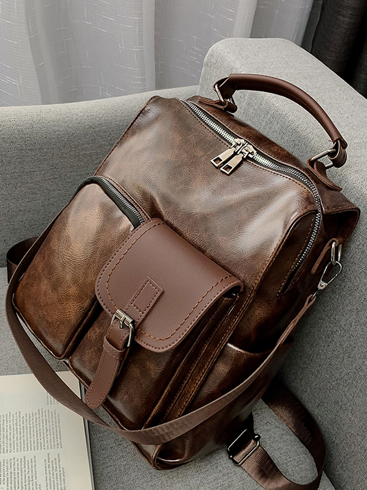 Vintage British Style Denim Soft Leather Backpack for Women, Multifunctional Large Capacity Book Bag, Ideal for Everyday Use Vintage British Style Denim Soft Leather Backpack for Women, Multifunctional Large Capacity Book Bag, Ideal for Everyday Use