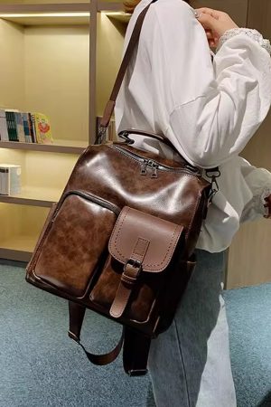 Vintage British Style Denim Soft Leather Backpack for Women, Multifunctional Large Capacity Book Bag, Ideal for Everyday Use