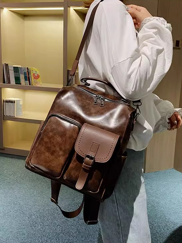 Vintage British Style Denim Soft Leather Backpack for Women, Multifunctional Large Capacity Book Bag, Ideal for Everyday Use Vintage British Style Denim Soft Leather Backpack for Women, Multifunctional Large Capacity Book Bag, Ideal for Everyday Use