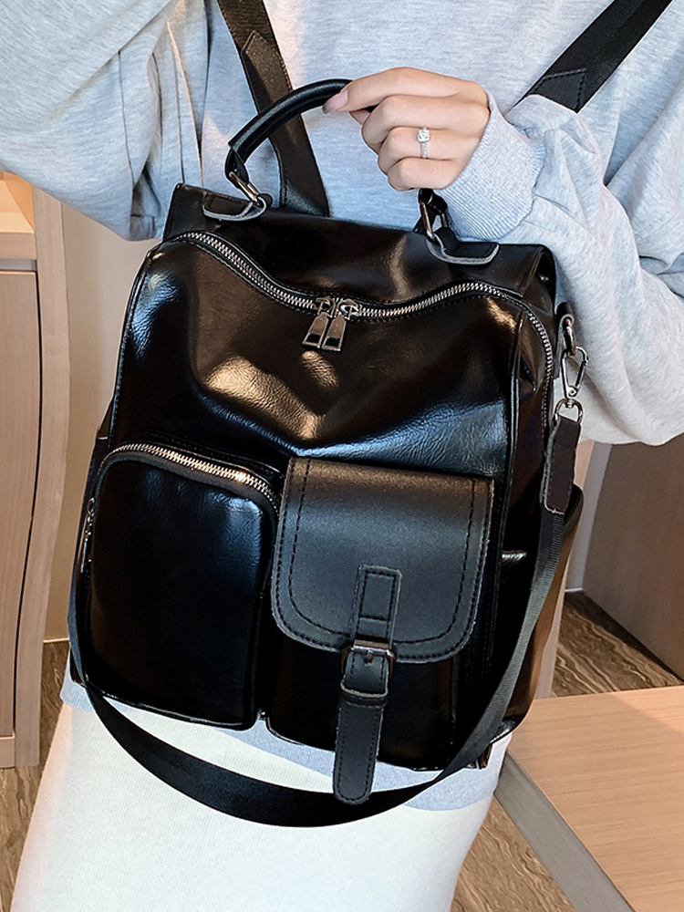 Vintage British Style Denim Soft Leather Backpack for Women, Multifunctional Large Capacity Book Bag, Ideal for Everyday Use Vintage British Style Denim Soft Leather Backpack for Women, Multifunctional Large Capacity Book Bag, Ideal for Everyday Use