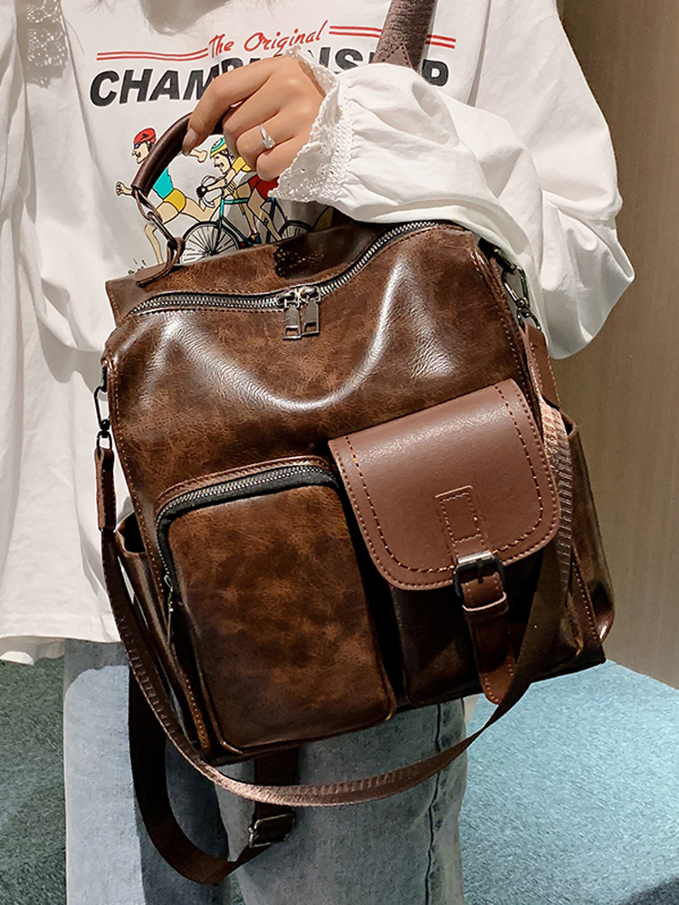 Vintage British Style Denim Soft Leather Backpack for Women, Multifunctional Large Capacity Book Bag, Ideal for Everyday Use Vintage British Style Denim Soft Leather Backpack for Women, Multifunctional Large Capacity Book Bag, Ideal for Everyday Use