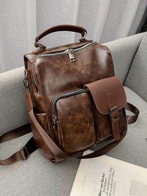 Vintage British Style Denim Soft Leather Backpack for Women, Multifunctional Large Capacity Book Bag, Ideal for Everyday Use