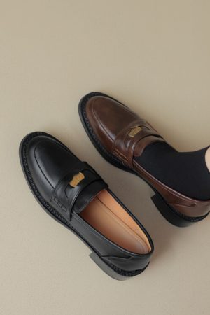 Vintage Brown Distressed Genuine Leather Slip-On Shoes for Women - Italian Style Corso Venezia Inspired Footwear