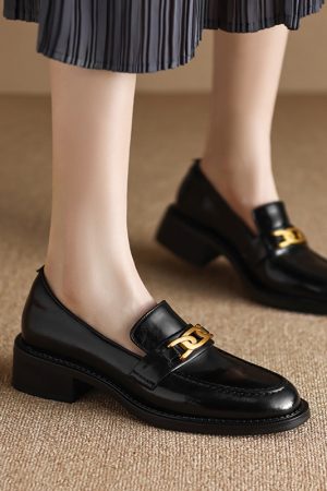 Vintage Brown Metal Buckle Loafers for Women - Versatile Leather Shoes, 2025 Trend, Y2K Inspired Fashion