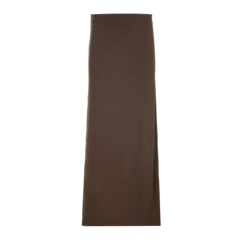 Vintage Brown Straight Retro Long Skirt for Women with Back Slit - Stylish Low Waist Design, Perfect for Y2K and 90s Fashion Vintage Brown Straight Retro Long Skirt for Women with Back Slit - Stylish Low Waist Design, Perfect for Y2K and 90s Fashion