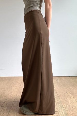 Vintage Brown Straight Retro Long Skirt for Women with Back Slit - Stylish Low Waist Design, Perfect for Y2K and 90s Fashion