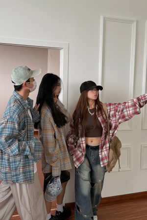 Vintage Brushed Plaid Long Sleeve Shirt for Men & Women, Pleated Pocket, Casual Couple's Jacket, Spring & Autumn Fashion