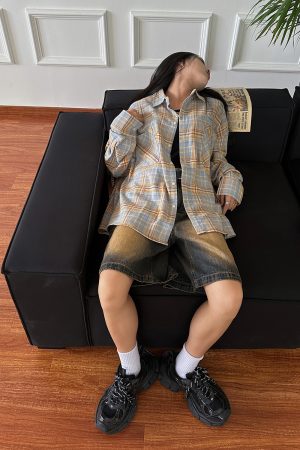 Vintage Brushed Plaid Long Sleeve Shirt for Men & Women, Pleated Pocket, Casual Couple's Jacket, Spring & Autumn Fashion