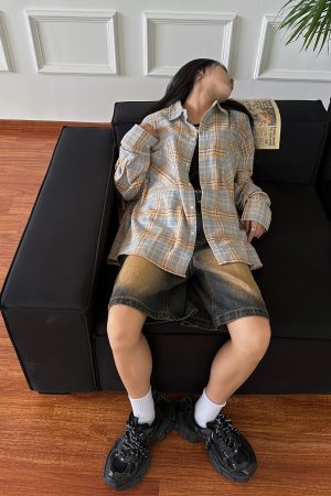 Vintage Brushed Plaid Long Sleeve Shirt for Men & Women, Pleated Pocket, Casual Couple's Jacket, Spring & Autumn Fashion