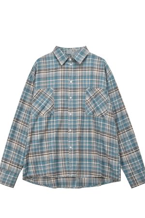 Vintage Brushed Plaid Long Sleeve Shirt for Men & Women, Pleated Pocket, Casual Couple's Jacket, Spring & Autumn Fashion