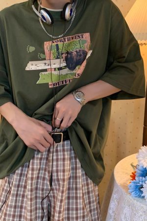 Vintage California Bear T-Shirt - Short Sleeve, Loose Fit, European American Trend, Versatile Style, Y2K Fashion