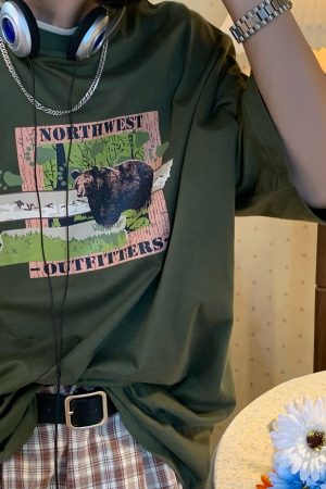 Vintage California Bear T-Shirt - Short Sleeve, Loose Fit, European American Trend, Versatile Style, Y2K Fashion