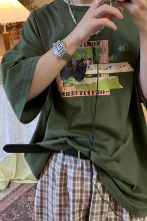 Vintage California Bear T-Shirt - Short Sleeve, Loose Fit, European American Trend, Versatile Style, Y2K Fashion