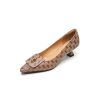 Vintage Camellia Mid-Heel Pointed Toe Women's Shoes - Small Lambskin Shallow Mouth Design, Plus Size, 2025 Summer Style