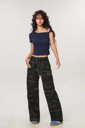 Vintage Camouflage Casual Pants for Men and Women - Straight Loose Slightly Flared Wide-Leg Workwear Inspired by American Sports