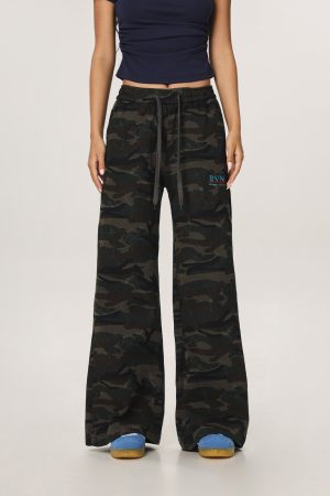 Vintage Camouflage Casual Pants for Men and Women - Straight Loose Slightly Flared Wide-Leg Workwear Inspired by American Sports
