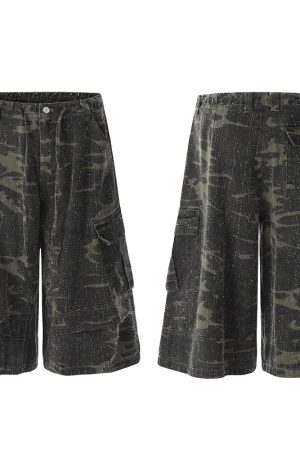 Vintage Camouflage Work Pants for Men & Women, Loose Straight-Leg Wide-Leg Trousers, 8/10 Length, Y2K Streetwear Style