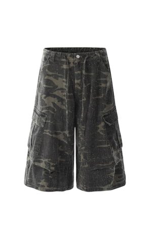 Vintage Camouflage Work Pants for Men & Women, Loose Straight-Leg Wide-Leg Trousers, 8/10 Length, Y2K Streetwear Style