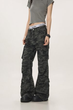 Vintage Camouflage Workwear Pants for Men and Women - Loose Straight Leg Flared Wide-Leg Casual Streetwear 90s Style
