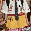 Vintage Cartoon Embroidered Patchwork Short Sleeve Shirt - Fun Pluto Design, Loose Fit, Retro Style for 90s and Y2K Fashion Lovers