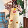 Vintage Cartoon Embroidered Work Overalls - Retro Heavy-Duty Cropped Pants for Couples - Unisex Casual Style