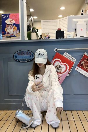 Vintage Cartoon Hooded Cardigan and Pants Set for Women - Loose Casual American Style Outfit