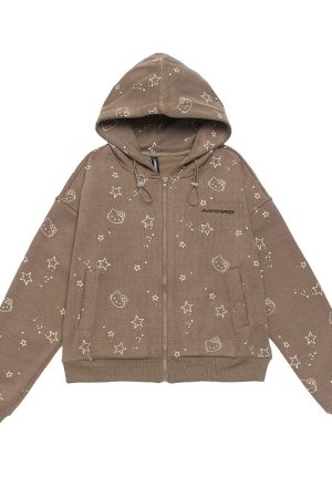 Vintage Cartoon Hooded Cardigan and Pants Set for Women - Loose Casual American Style Outfit