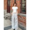 Vintage Casual Dog Print Wide-Leg Pants for Women - American Style Loose Straight Fit, Draping Effect, Versatile Summer Trousers