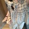 Vintage Checkered Sleeveless Shirt for Girls with Ruffled Edges - Summer Doll-Style Top for Middle and High School Students