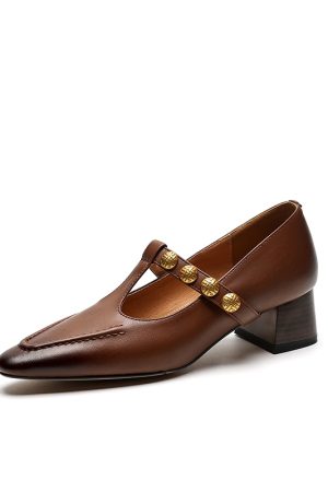 Vintage Chunky-Heeled Pointed-Toe Slip-On Studded Shoes for Women - Italian Style Mid-Heel Footwear