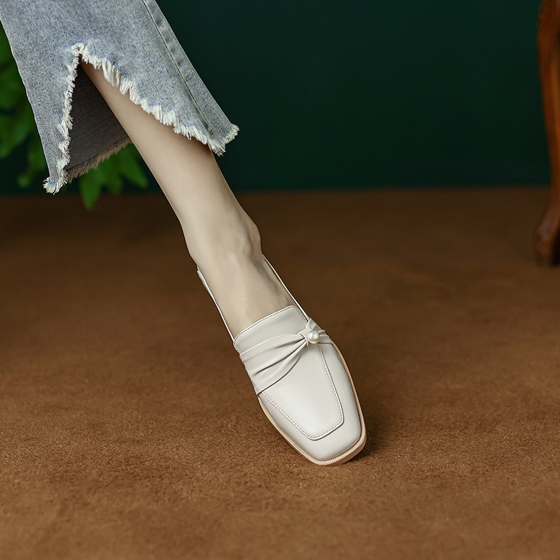 Vintage Chunky Mid-Heel Pearl Bow Single Shoes for Women - 2025 Genuine Leather Square-Toe Design, Stylish and Sophisticated Vintage Chunky Mid-Heel Pearl Bow Single Shoes for Women - 2025 Genuine Leather Square-Toe Design, Stylish and Sophisticated