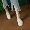 Vintage Chunky Mid-Heel Pearl Bow Single Shoes for Women - 2025 Genuine Leather Square-Toe Design, Stylish and Sophisticated