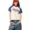 Vintage Color-Blocking Star Shoulder Short Sleeve T-Shirt for Women - Slim Fit Summer Versatile Top, Y2K Style