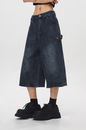 Vintage Cowboy Cropped Pants for Women - 2025 Summer Loose Straight Wide-Leg Trousers in American Style