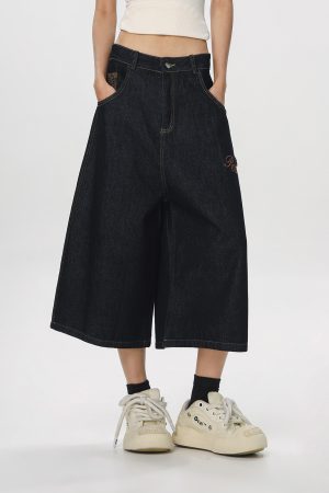 Vintage Cowboy Cropped Pants for Women - 2025 Summer Loose Straight Wide-Leg Trousers in American Style
