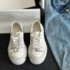 Vintage Cowhide Thick-Soled White Lace-Up Casual Sports Shoes for Petite Sizes - Versatile Canvas Style