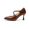 Vintage Cross-Strap Thin-Heeled High Heels for Women - 2025 Spring Summer Shallow Mouth Wine Red Shoes