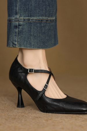 Vintage Cross-Strap Thin-Heeled High Heels for Women - 2025 Spring Summer Shallow Mouth Wine Red Shoes