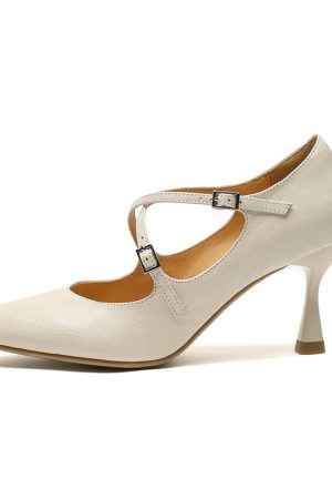 Vintage Cross-Strap Thin-Heeled High Heels for Women - 2025 Spring Summer Shallow Mouth Wine Red Shoes