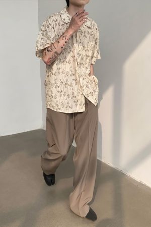 Vintage Cuban Collar Short Sleeve Shirt for Men and Women, Retro Floral Summer Beach Shirt, Japanese Style, Loose Fit