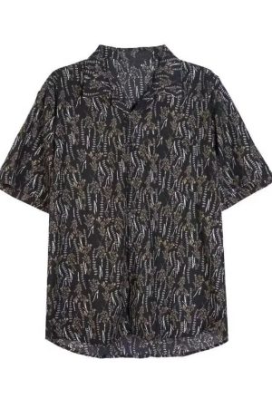 Vintage Cuban Collar Short Sleeve Shirt for Men and Women, Retro Floral Summer Beach Shirt, Japanese Style, Loose Fit