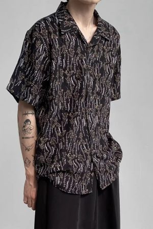 Vintage Cuban Collar Short Sleeve Shirt for Men and Women, Retro Floral Summer Beach Shirt, Japanese Style, Loose Fit