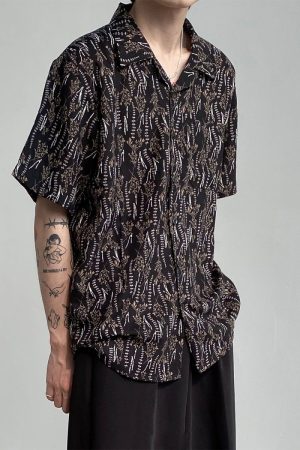 Vintage Cuban Collar Short Sleeve Shirt for Men and Women, Retro Floral Summer Beach Shirt, Japanese Style, Loose Fit