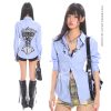 Vintage Dark Style Printed Tie Waist Shirt Blouse for Women - Sexy Summer Niche Design, Retro Y2K Inspired Fashion