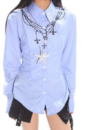 Vintage Dark Style Printed Tie Waist Shirt Blouse for Women - Sexy Summer Niche Design, Retro Y2K Inspired Fashion