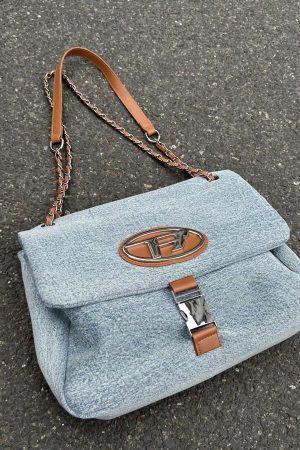 Vintage Denim Chain Strap Crossbody Bag for Women - Large Capacity Casual Underarm Commuting Bag 2023