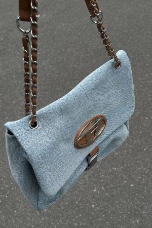 Vintage Denim Chain Strap Crossbody Bag for Women - Large Capacity Casual Underarm Commuting Bag 2023