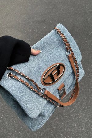 Vintage Denim Chain Strap Crossbody Bag for Women - Large Capacity Casual Underarm Commuting Bag 2023
