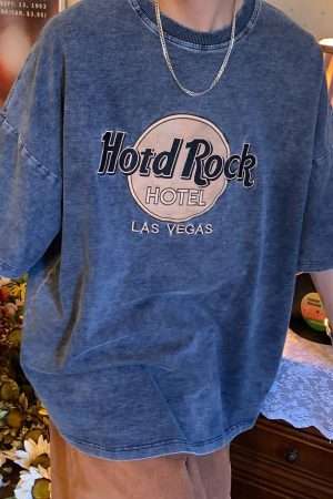 Vintage Denim Rock Style Loose Short Sleeve T-Shirt for Summer 2024 - Handmade Wash-Worn Casual Look